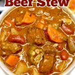 Smoked Beef Stew in a bowl - text overlay.
