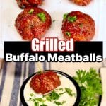 Collage: Meatballs on a platter/dipping in ranch. Text overlay.
