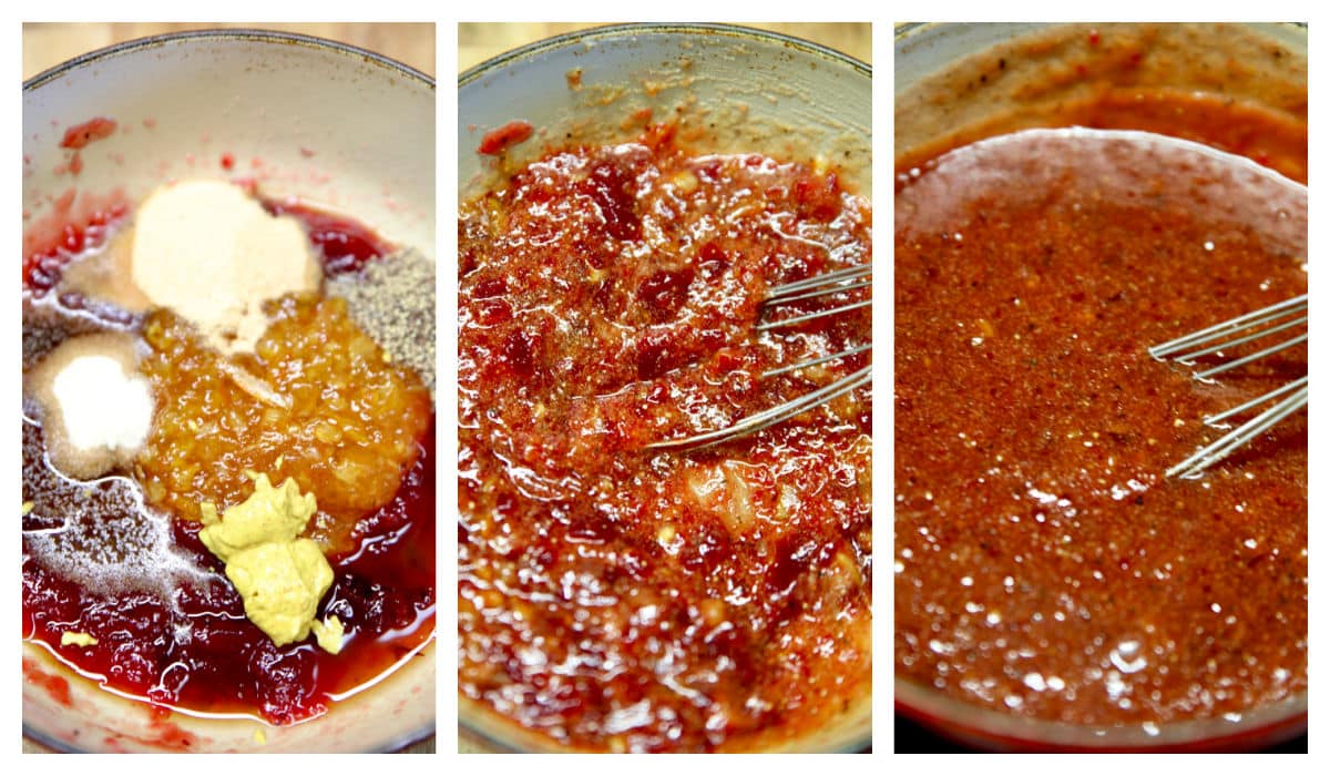Collage making cranberry orange glaze for ham.
