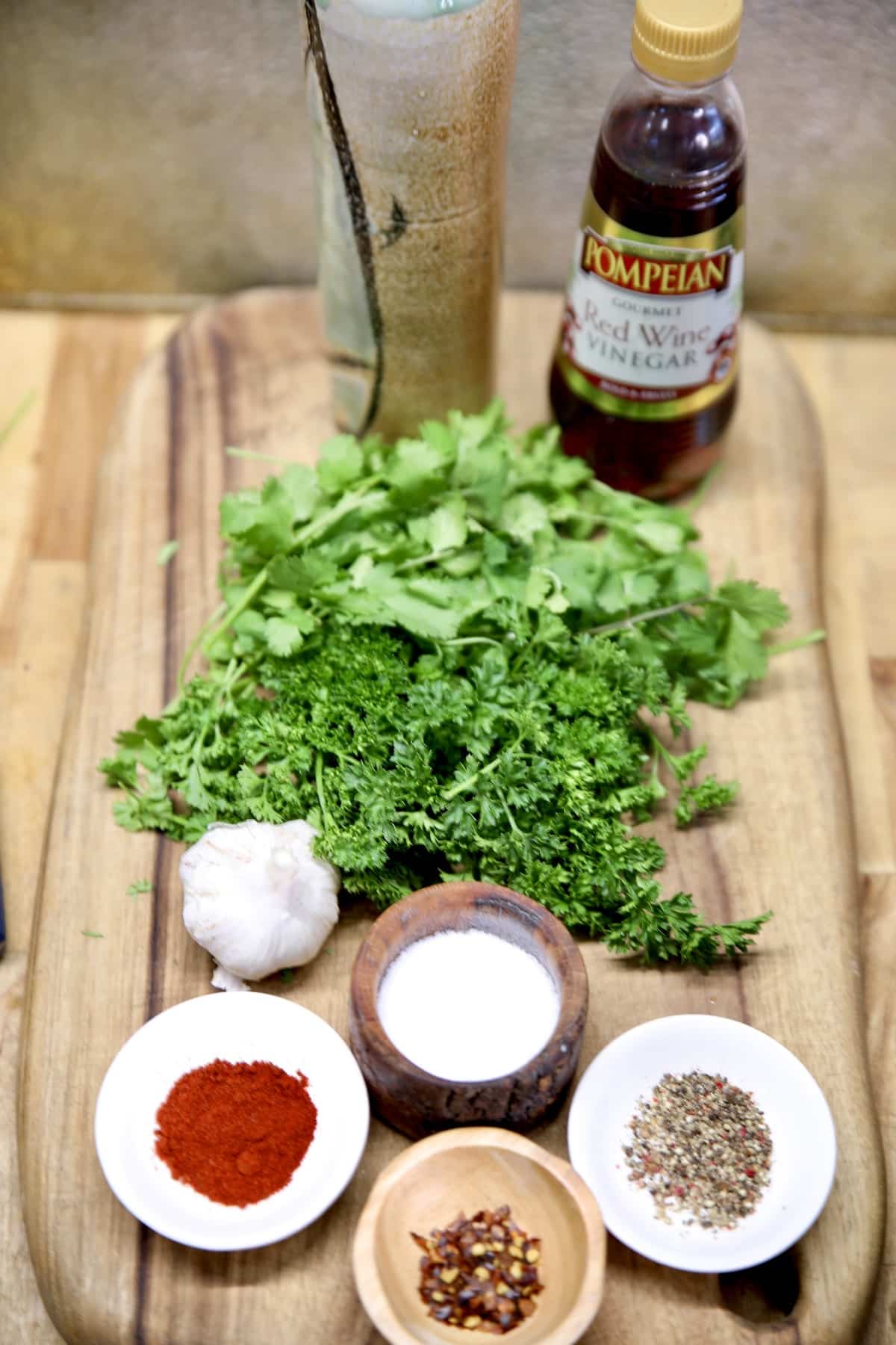 Ingredients for chimichurri sauce.