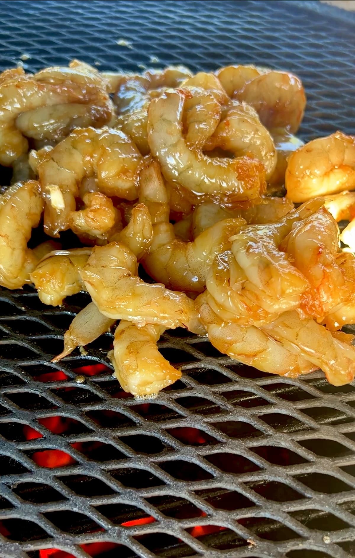 Shrimp on a grill.