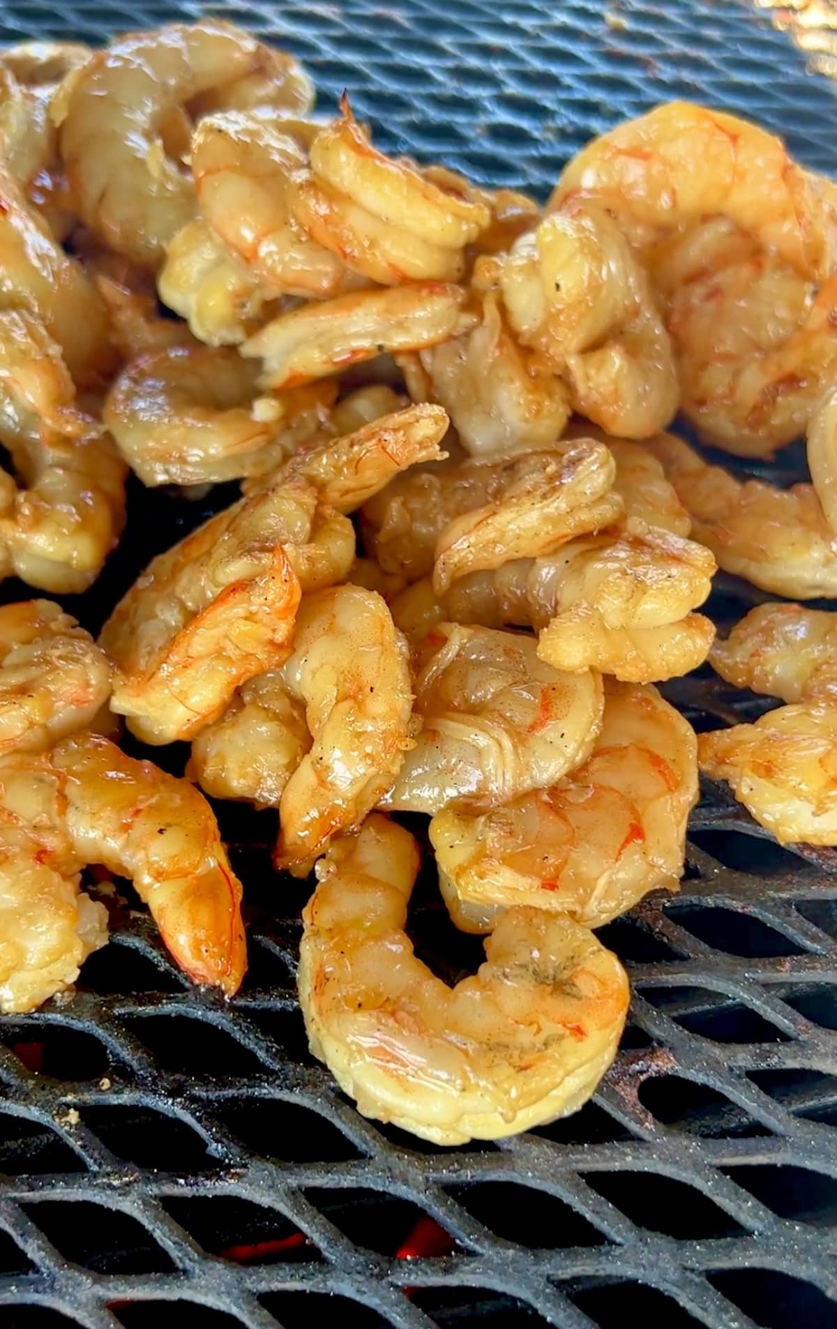 Grilling sesame shrimp.