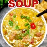 Ham and Potato Soup in a bowl - text overlay.