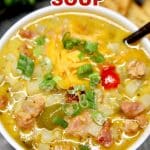 Ham and Potato Soup in a bowl - text overlay.