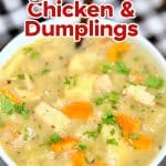 Smoked Chicken and Dumplings in a bowl - text title overlay.