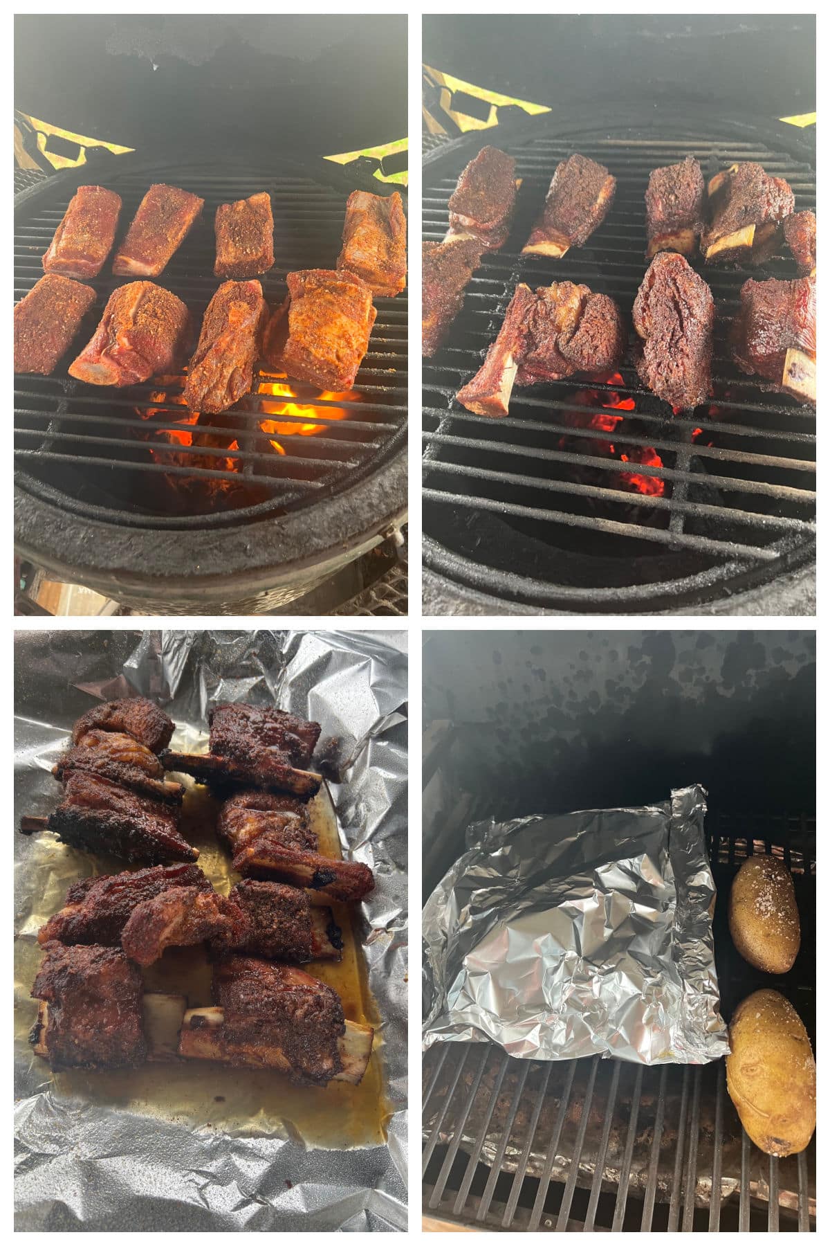Cooking ribs on a grill, making foil packet, finishing on grill.