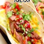Beef chuck roast taco with toppings - text overlay.