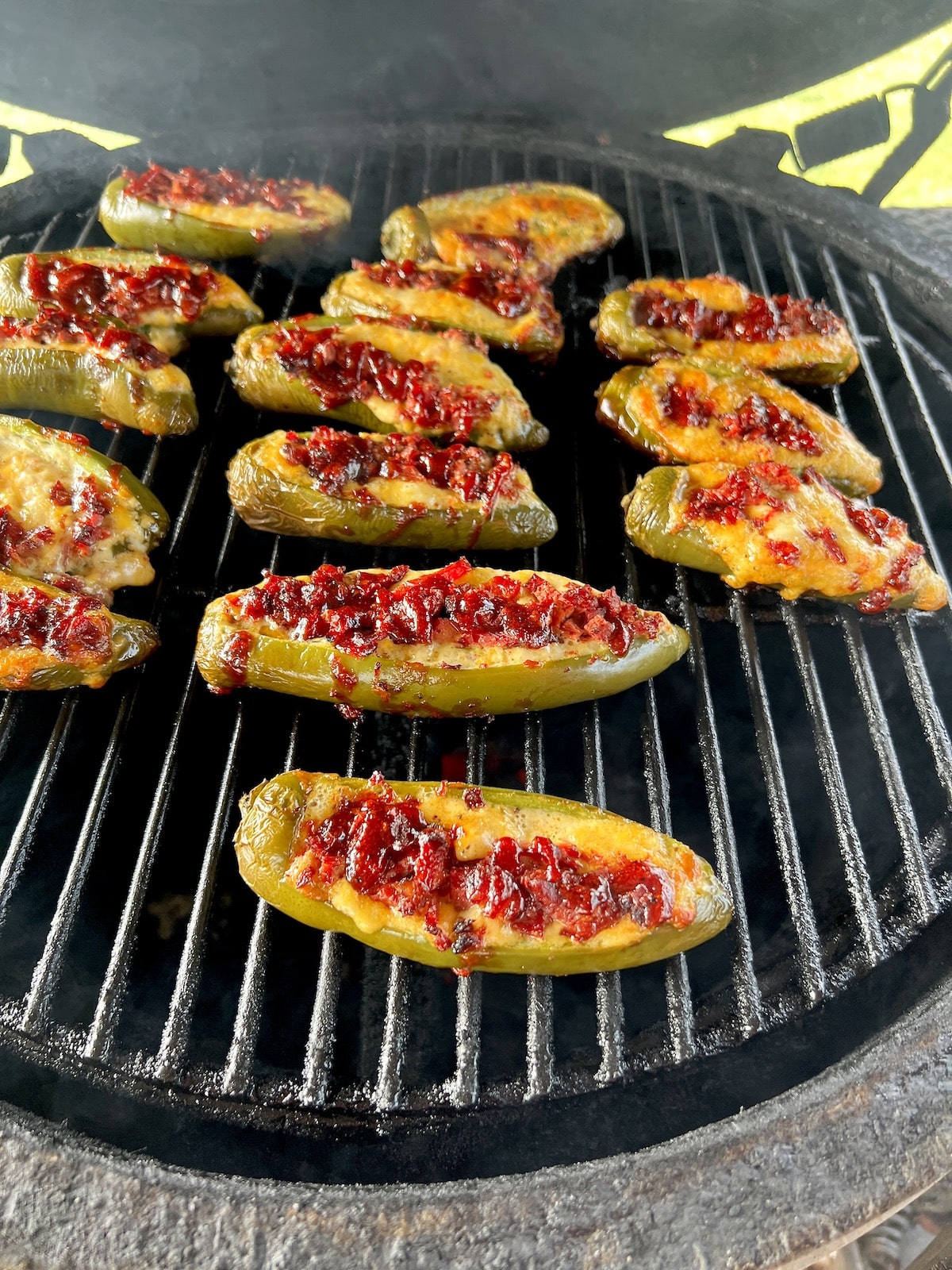 Jalapeno Poppers on a grill.