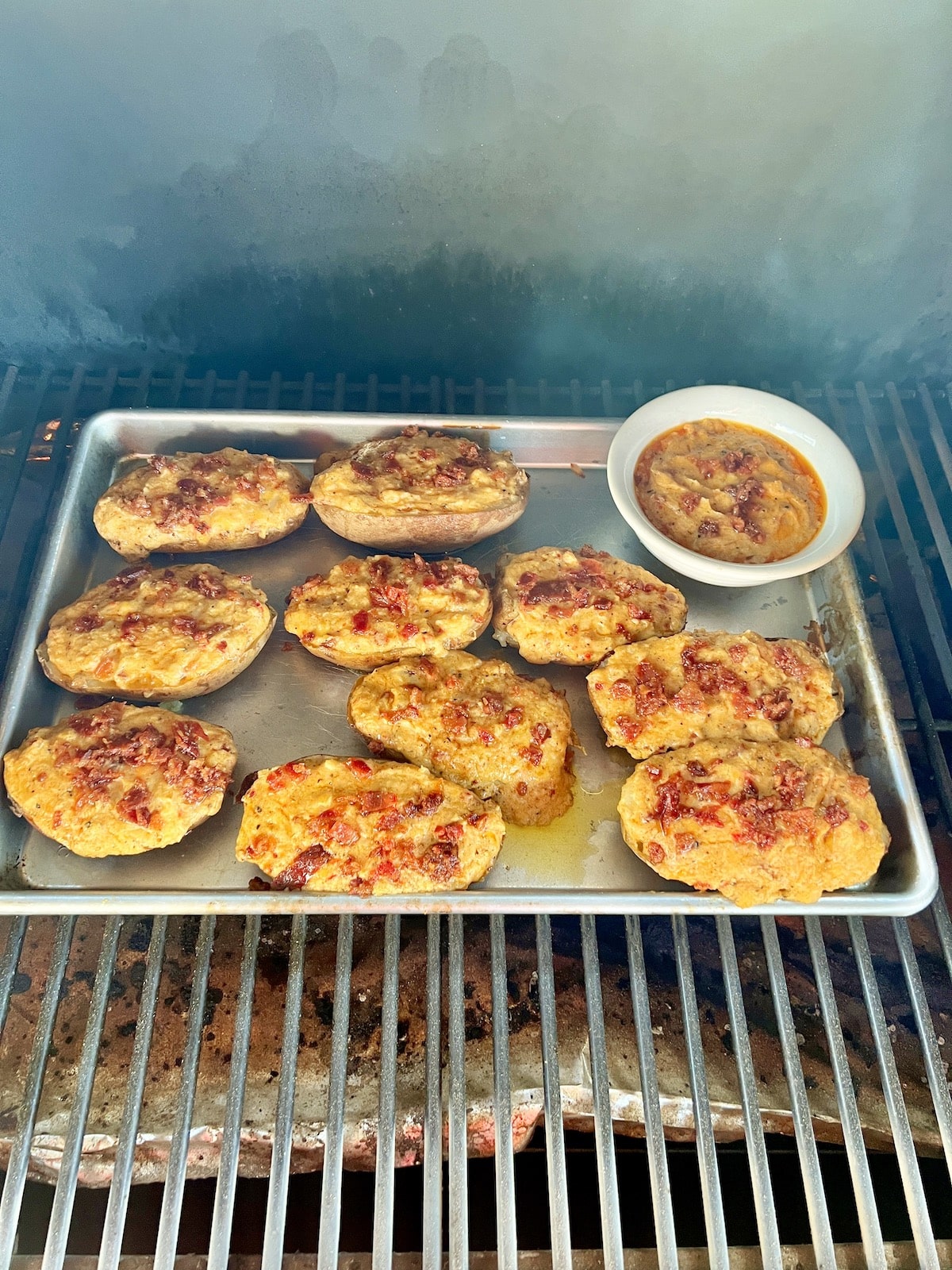 Twice baked potatoes on the grill.