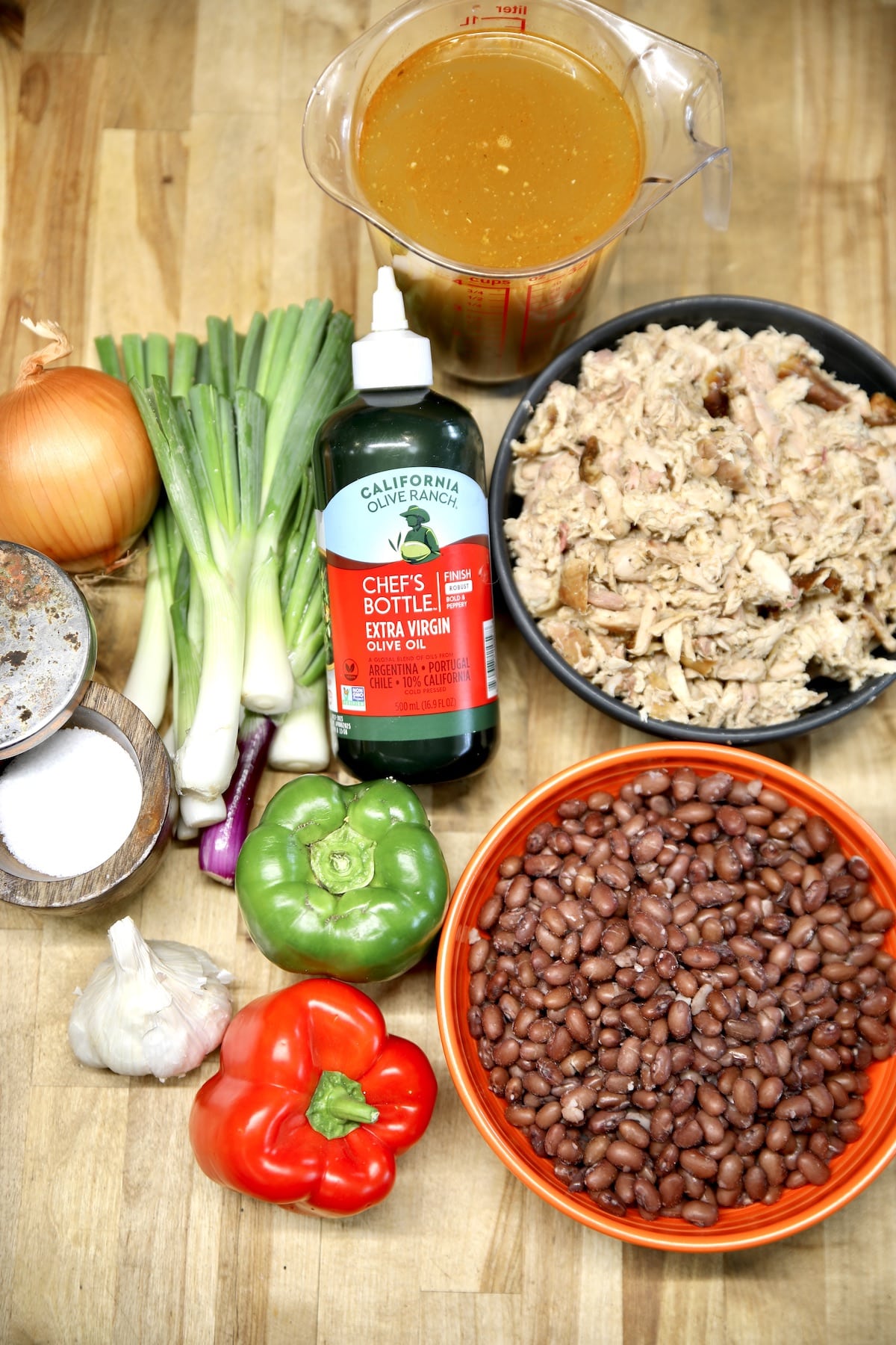 Ingredients for red beans and rice with chicken.
