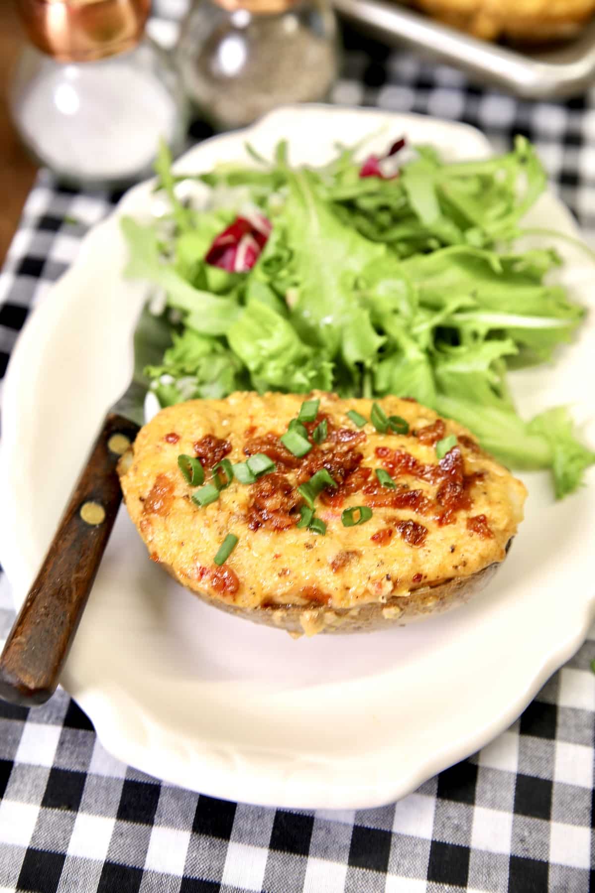 Twice baked potatoes with salad.
