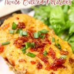 Pimento Cheese Twice Baked Potatoes on a plate with text overlay.