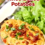 Pimento Cheese Twice Baked Potatoes on a plate - text overlay.