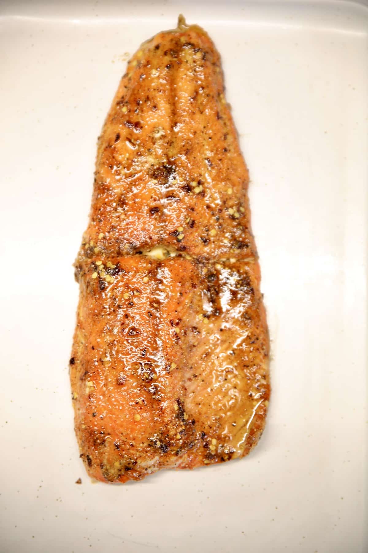 Glazed salmon with hot honey.