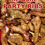 Party ribs on a sheet pan, text overlay.