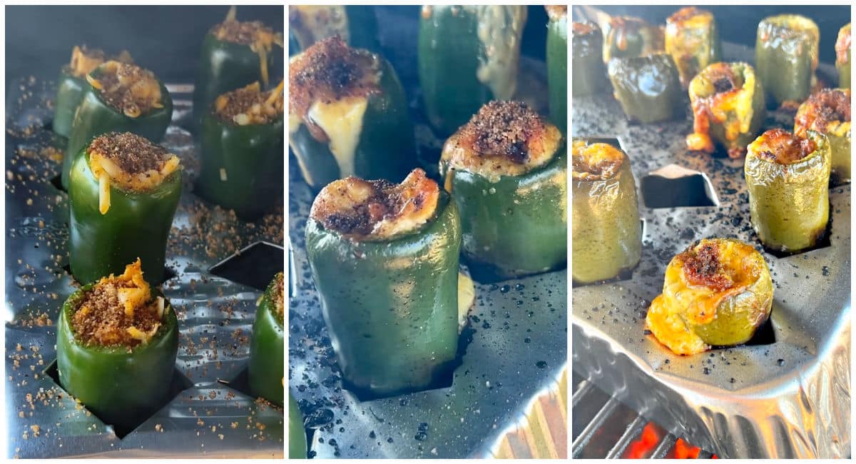 Grilling jalapenos poppers collage.