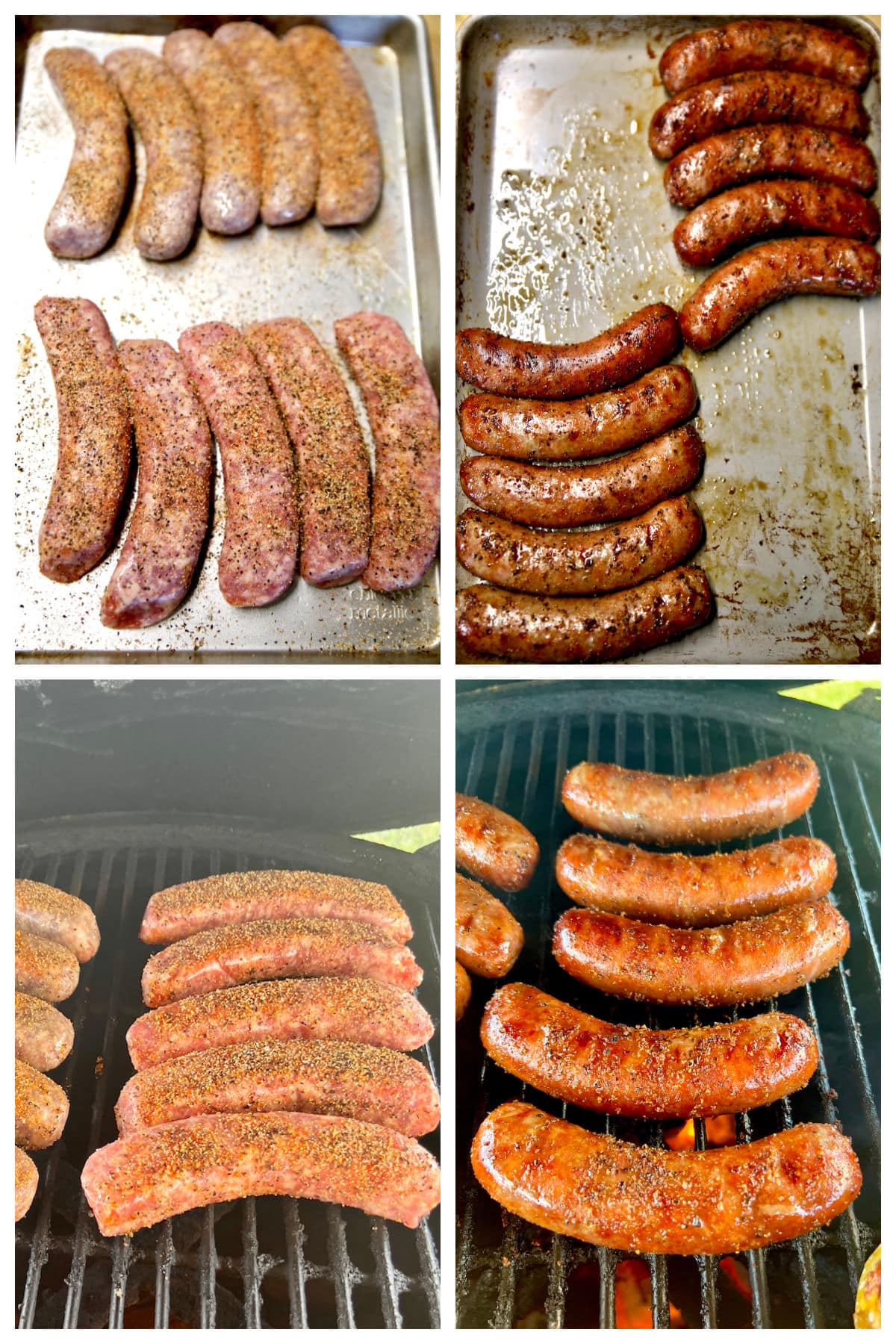 Collage grilling brats.