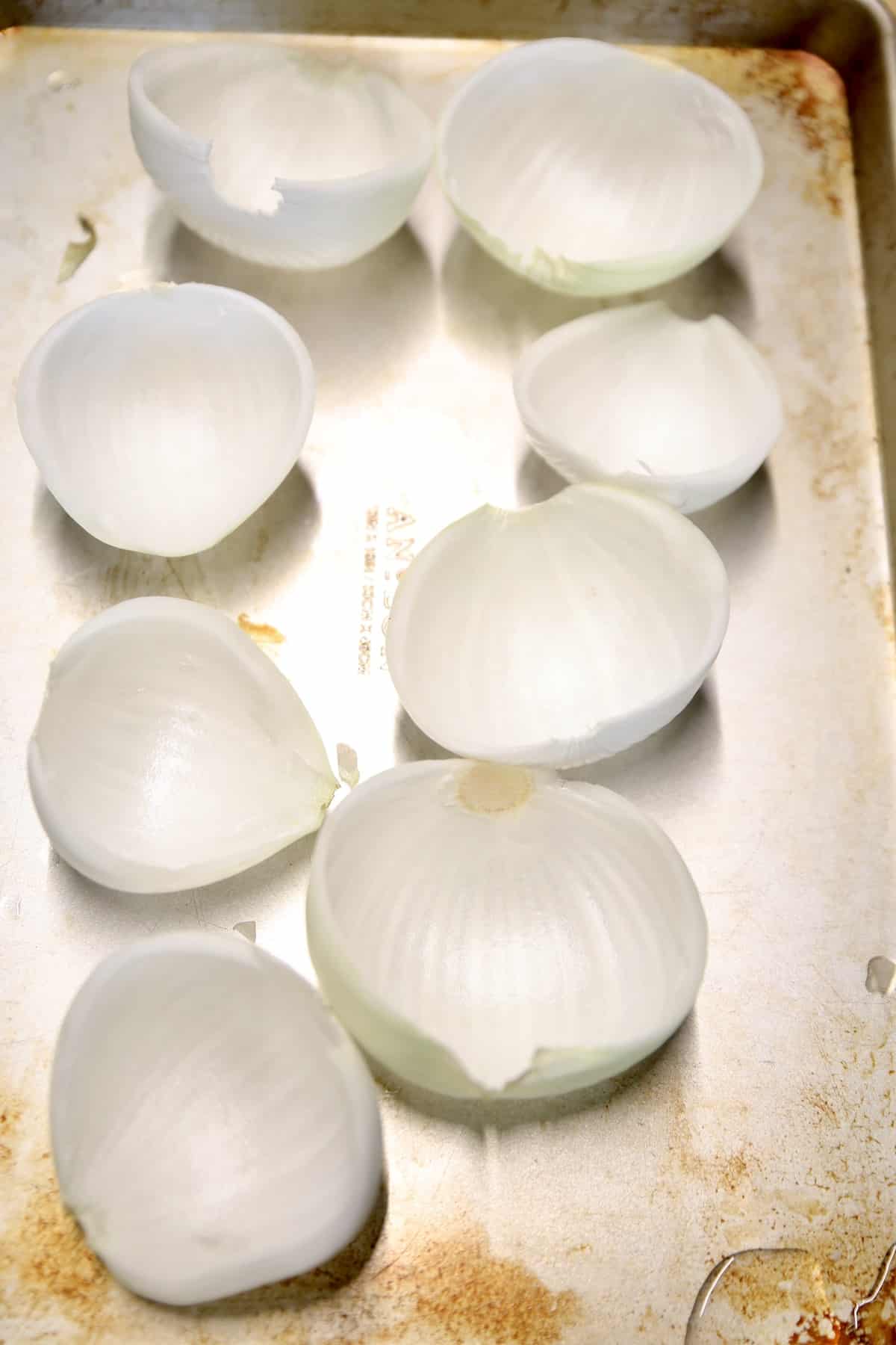 Onion separated into layers.