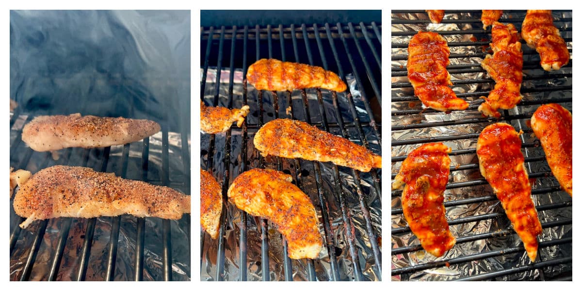 Collage of grilling chicken.