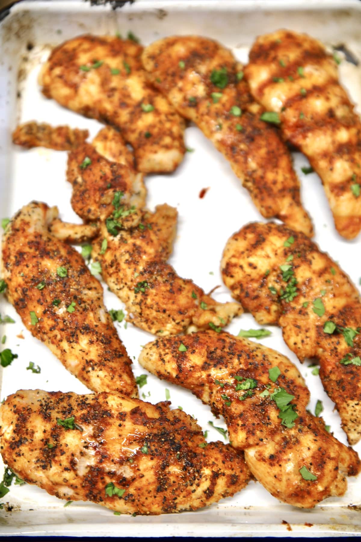 Platter of grilled chicken tenders.