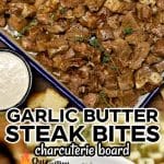 Garlic butter steak bites: pan/appetizer plate.