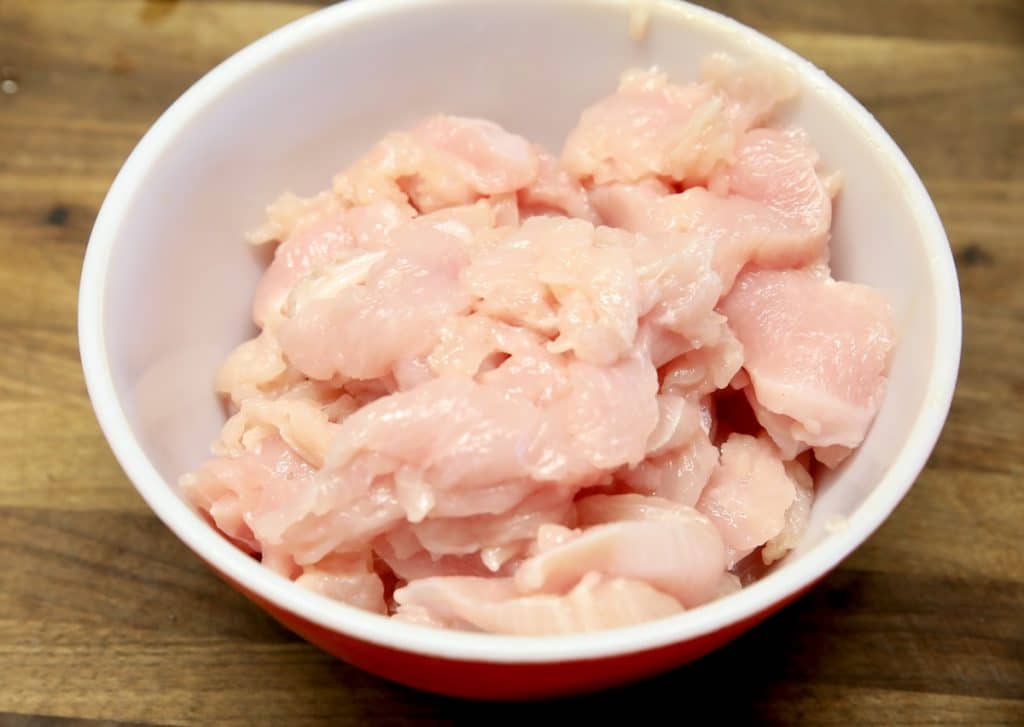 Sliced turkey breast in a bowl for fajitas.
