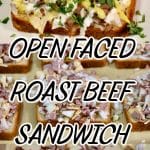 Open faced roast sandwich with text overlay.