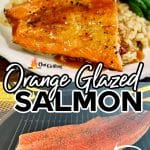 Orange glazed salmon fillet on a plate/grill.
